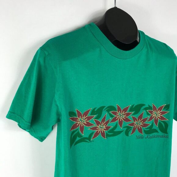 Vintage Hanes Mele Kalikimaka Hawaiian Poinsettia Tee Women's Medium Christmas - Picture 5 of 11
